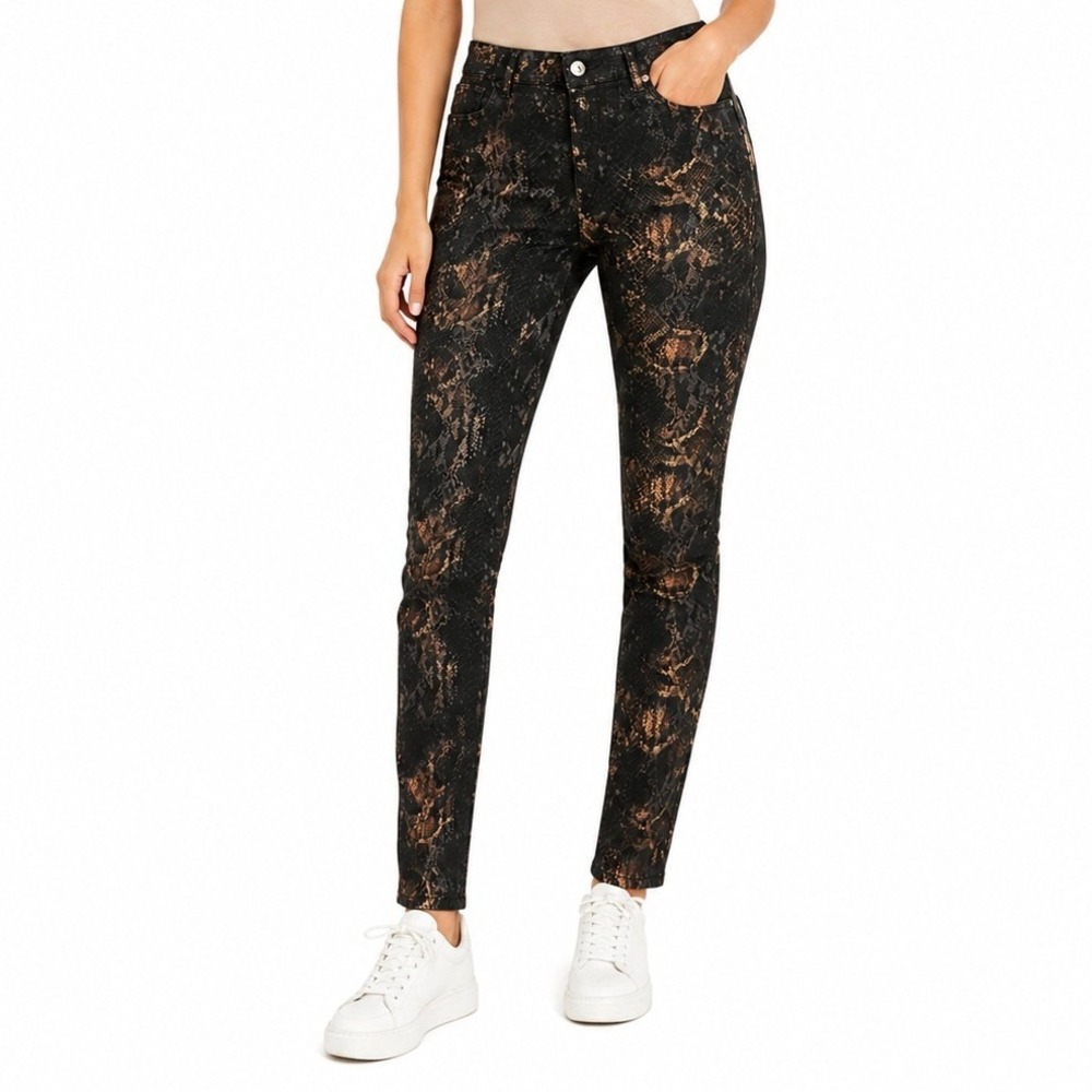 Apperloth Snake Print Pants Women XS Black Bronze Metallic Slim Fit Edgy New